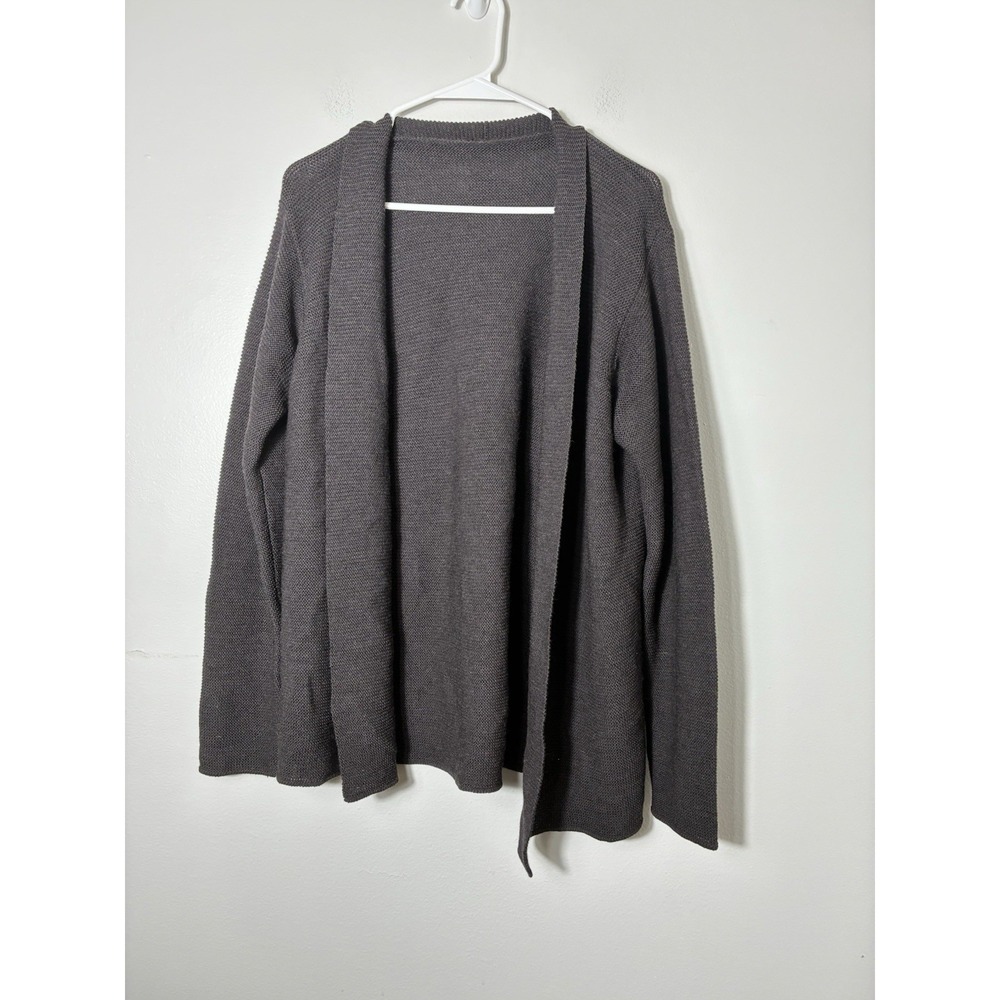 100% Wool Knit Open Front Cardigan Gray Quiet Luxury Old Money Minimalist Large